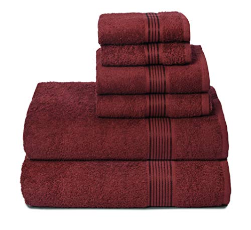 GLAMBURG Ultra Soft 6er-Pack Baumwoll-Handtuch-Set, enthält 2 übergroße Badetücher 70 x 140 cm, 2 Handtücher 40 x 60 cm und 2 Waschbetten 30 x 30 cm, Burgunderrot von GLAMBURG