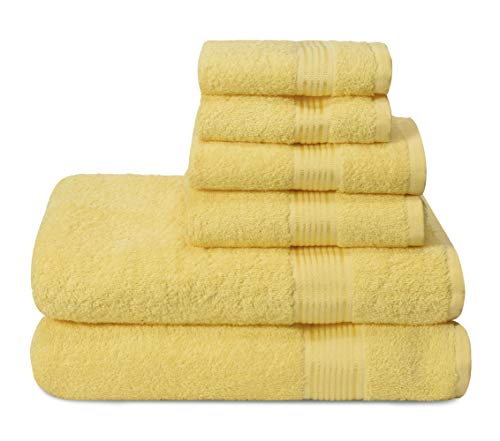 GLAMBURG Ultra Soft 6er-Pack Baumwoll-Handtuch-Set, enthält 2 übergroße Badetücher 70 x 140 cm, 2 Handtücher 40 x 60 cm und 2 Waschbetten 30 x 30 cm, Gelb von GLAMBURG