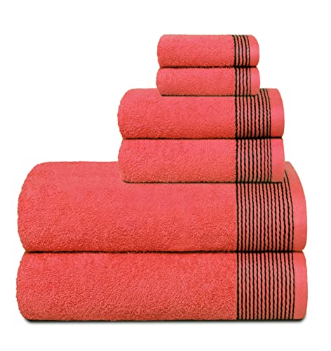 GLAMBURG Ultra Soft 6er-Pack Baumwoll-Handtuch-Set, enthält 2 übergroße Badetücher 70 x 140 cm, 2 Handtücher 40 x 60 cm und 2 Waschbetten 30 x 30 cm, Korallenorange von GLAMBURG
