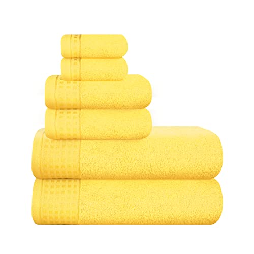 GLAMBURG Ultra Soft 6er-Pack Baumwoll-Handtuch-Set, enthält 2 übergroße Badetücher 70 x 140 cm, 2 Handtücher 40 x 60 cm und 2 Waschbetten 30 x 30 cm, Umweltfreundlich und 100% recycelbar, Gelb von GLAMBURG