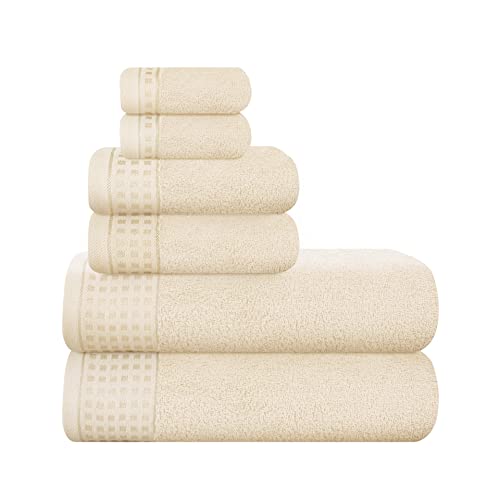 GLAMBURG Ultra Soft 6er-Pack Baumwoll-Handtuch-Set, enthält 2 übergroße Badetücher 70x140cm, 2 Handtücher 40x60cm und 2 Waschbetten 30x30cm, Umweltfreundlich und 100% recycelbar, elfenbeinfarben von GLAMBURG