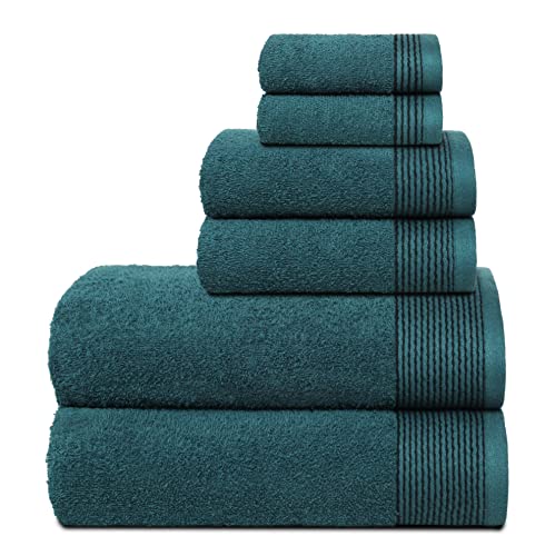 GLAMBURG Ultra-weiches 6er-Pack Baumwoll-Handtuch-Set, enthält 2 übergroße Badetücher 70 x 140 cm, 2 Handtücher 40 x 60 cm und 2 Waschbetten 30 x 30 cm, Blaugrün von GLAMBURG