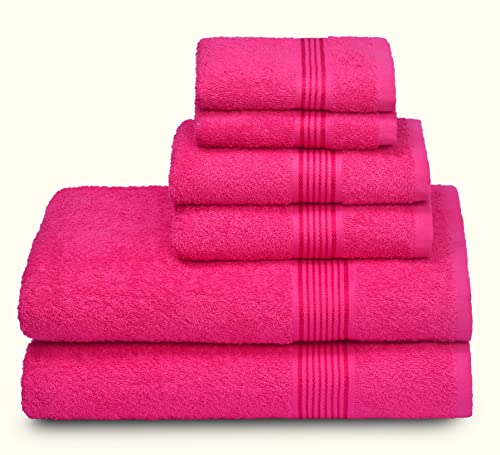 GLAMBURG Ultra-weiches 6er-Pack Baumwoll-Handtuch-Set, enthält 2 übergroße Badetücher 70 x 140 cm, 2 Handtücher 40 x 60 cm und 2 Waschbetten 30 x 30 cm, Heiße Rosa von GLAMBURG