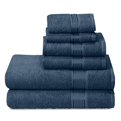 GLAMBURG Ultra-weiches 6er-Pack Baumwoll-Handtuch-Set, enthält 2 übergroße Badetücher 70 x 140 cm, 2 Handtücher 40 x 60 cm und 2 Waschbetten 30 x 30 cm, Mineral Blau von GLAMBURG