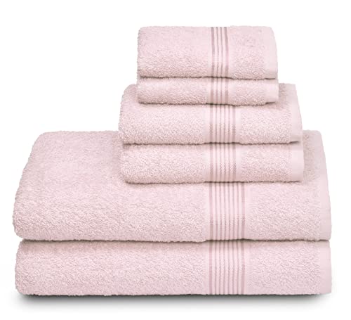 GLAMBURG Ultra-weiches 6er-Pack Baumwoll-Handtuch-Set, enthält 2 übergroße Badetücher 70 x 140 cm, 2 Handtücher 40 x 60 cm und 2 Waschbetten 30 x 30 cm, Rosa von GLAMBURG
