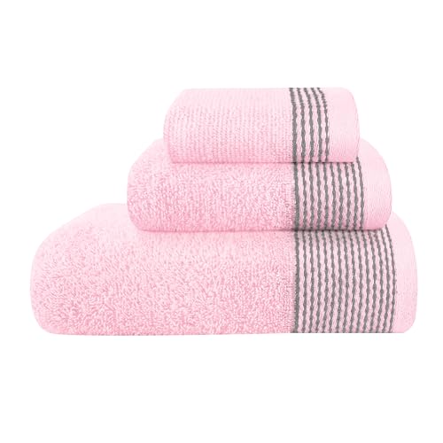 GLAMBURG Ultraweiches 3er-Pack Baumwollhandtuchset bestehend aus einem übergroßen Badetuch 70 x 140 cm, einem Handtuch 40 x 60 cm und einem Waschlappen 30 x 30 cm, Rosa von GLAMBURG