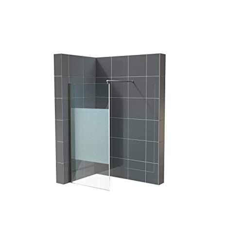 Glasplatte24 Walk in Dusche in Satinierter Mittelstreifen 140 x 200 cm, 10mm ESG Duschwand, Nano Glas Duschabtrennung von GLASPLATTE24