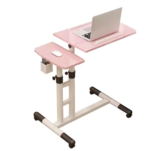 Rollbarer Schreibtisch, verstellbarer Computertisch, rollender Laptop-Ständer, Sitz-Steh-Schreibtisch, faltbarer, neig- und drehbarer mobiler Laptop-Tisch, kleiner rollender Schreibtisch mit Getränk von GLETSF