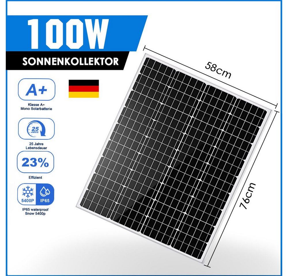 GLIESE Solarmodul 100W 12V Monokristallin Solarpanel, 100,00 W, Monokristallin, (1 Stück Solarmodul, 1 Stück 100W Solarmodul) von GLIESE