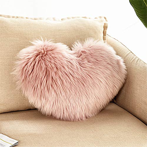 GLITZFAS Herzkissen Faux Lammfell Schaffell Kissen Dekokissen Zierkissen für Sofa Bett (Pink) von GLITZFAS