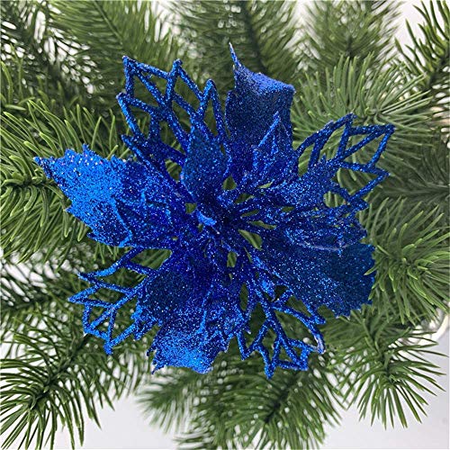 GLITZFAS Weihnachtsbaumschmuck, 12Stk 16cm Weihnachtsstern Glitzer Weihnachten künstliche Blume für Weihnachten Weihnachtsbaum Kranz Garland Ornament Party Dekoration (Königsblau) von GLITZFAS