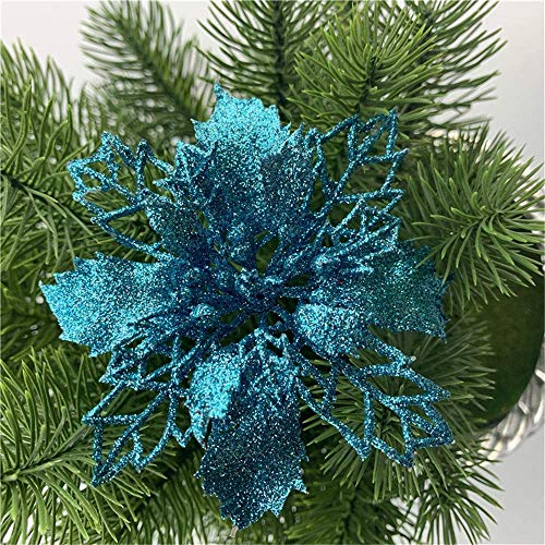 GLITZFAS Weihnachtsbaumschmuck, 12Stk 16cm Weihnachtsstern Glitzer Weihnachten künstliche Blume für Weihnachten Weihnachtsbaum Kranz Garland Ornament Party Dekoration (See blau) von GLITZFAS