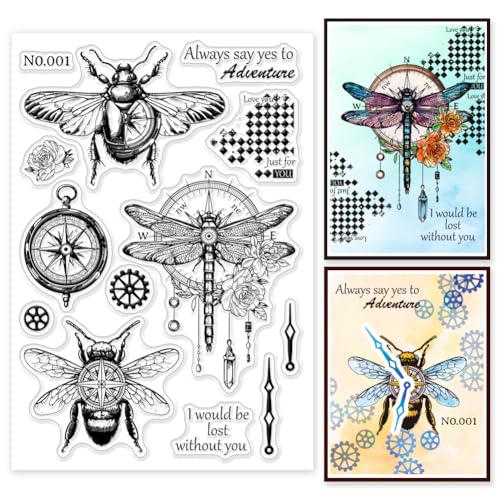 GLOBLELAND Maschinen Und Insekten, Transparente Stempel Für Karten, Transparente Stempel, Siegel, Transparente Stempel Für DIY, Scrapbooking, Fotoalbum, Tagebuch, Heimdekoration von GLOBLELAND