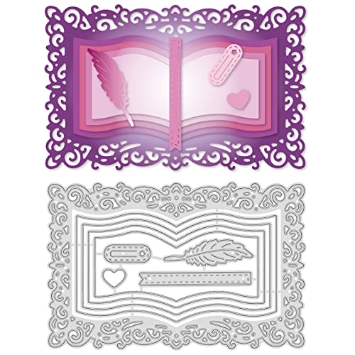 GLOBLELAND Stanzschablonen Buch Metall Schneiden Schablonen Lesezeichen und Feder Stanzformen für Kartenherstellung und DIY Scrapbooking Papier Sammelalbum Dekor von GLOBLELAND