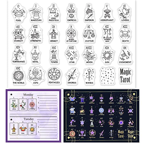 GLOBLELAND Tarot Tagebuch Clear Stamps für DIY Scrapbooking Dekor Zwölf Sternbilder Fantasy Mystic Magic Tarot Tagebuch Transparente Silikonstempel für die Herstellung von Karten Fotoalbum Dekor von GLOBLELAND