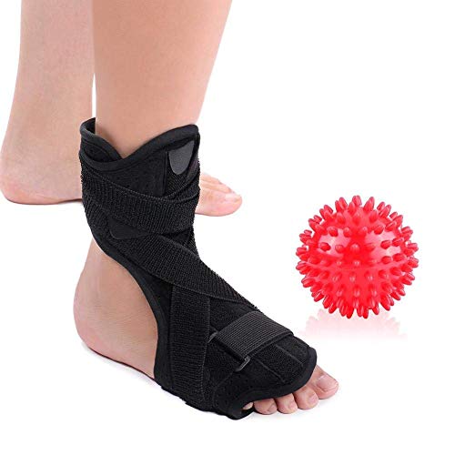 Verstellbare Plantarfasziitis, Dorsal-Schiene, Nacht- und Tagesschiene, Fersenschmerzen, Unterstützung für Fußschmerzen, mit rotem stacheligem Massageball von GLOGLOW