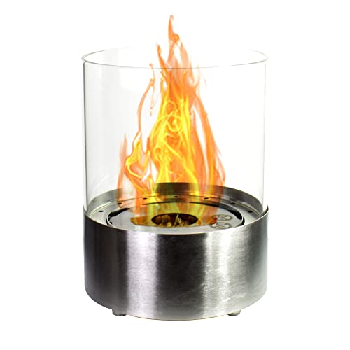 GLOW FIRE Ethanol Tischkamin Emma (rund) - stilvolles Tischfeuer Outdoor & Indoor mit Langer Brenndauer und TÜV-Zertifikat - Deko-Kamin für Tisch, Garten oder Balkon, 27x20,5 cm - Silber (Edelstahl) von GLOW FIRE