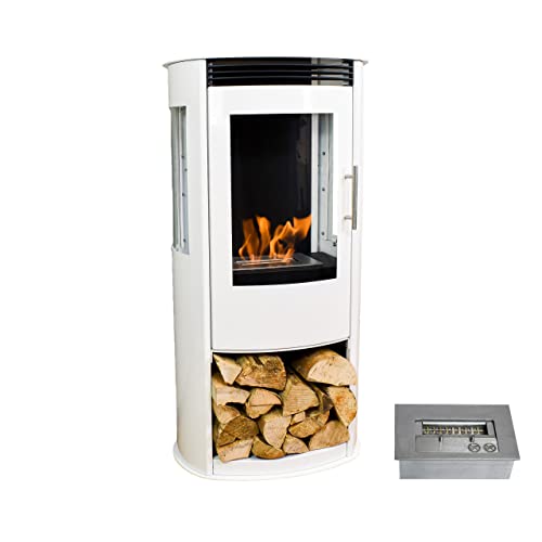 GLOW FIRE Ethanol Kaminofen GÖTEBORG (freistehender Standkamin) - Bioethanol Kamin Innenräume, 6 Stunden Brenndauer und 2 kW Heizleistung, 55x30x97,8 cm – Weiß von GLOW FIRE