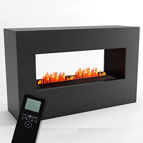 GLOW FIRE Wasserdampf Kamin KONSALIK (Standkamin) - Elektrokamin mit realistischen LED 3D-Flammen, Knistereffekt & Fernbedienung, 160x100x50 cm - Opti-Myst 1000 Elektro Kamin, Grau von GLOW FIRE