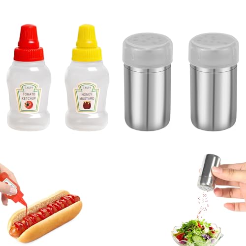 2 Stück Mini Salzstreuer, 2 Stück Klein Salad Bottle, Portable Salz und Pfefferstreuer, Edelstahl Mini Gewürzstreuer, Geeignet für Bento Boxen, Camping und Outdoor Einsatz von GLQSLQ