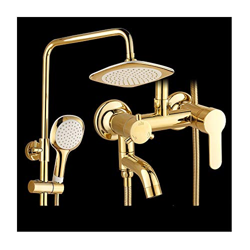 8 Zoll Duschsystem Messing Multifunktional Regendusche Duschset Wandhalterung Brausegarnitur Set mit Duschkopf, Handbrause, Badezimmerarmatur mit Einzelgriff,Gold von GLYYR