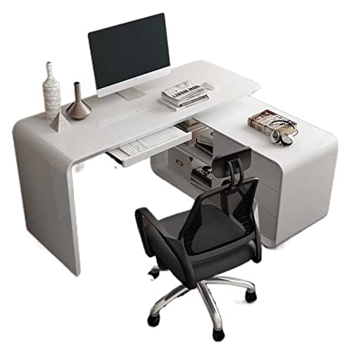 GLigeT Bürotisch Moderner, stilvoller, multifunktionaler PC-Schreibtisch, weißer Ecktisch mit Bücherregalen und Schubladen, Laptop-Arbeitsplatz, Schreibtisch mit Tastaturablage PC-Tisch von GLigeT