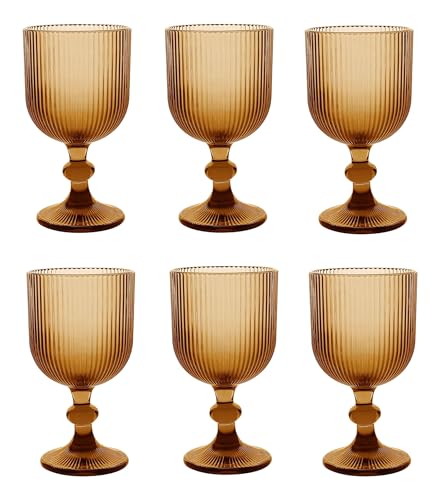 Vintage 6 Teile Set Schleife Weinglas Glas Gläser Weingläser Eisbecher Wasserglas Longdrinkglas Wasserkrug (LINIE Weinglas Orange) von GMMH