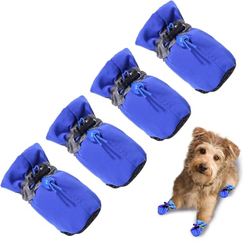 GNHG 4 Hundesocken Anti Rutsch,Hundeschuhe Pfotenschutz,Pfotenschutz Hund,Pfotenschutz Für Hunde,Hundeschuhe Wasserdicht,Hundesocken Anti Rutsch,(blau) von GNHG