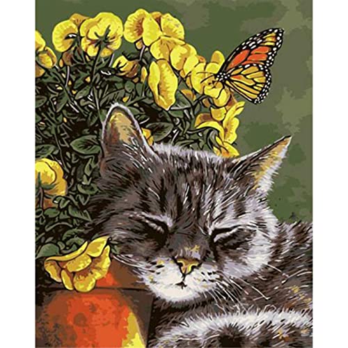 Kreuzstich-Kits für Erwachsene, gestempelt, Kreuzstich-Kits für Kinder, Tier, Katze, Blume, Schmetterling, bedruckt, 11 Karat, Kreuzstich, DIY-Stickerei-Kit, Hobby, Handarbeit, Nähen, Malerei, 14 von GOBBIS