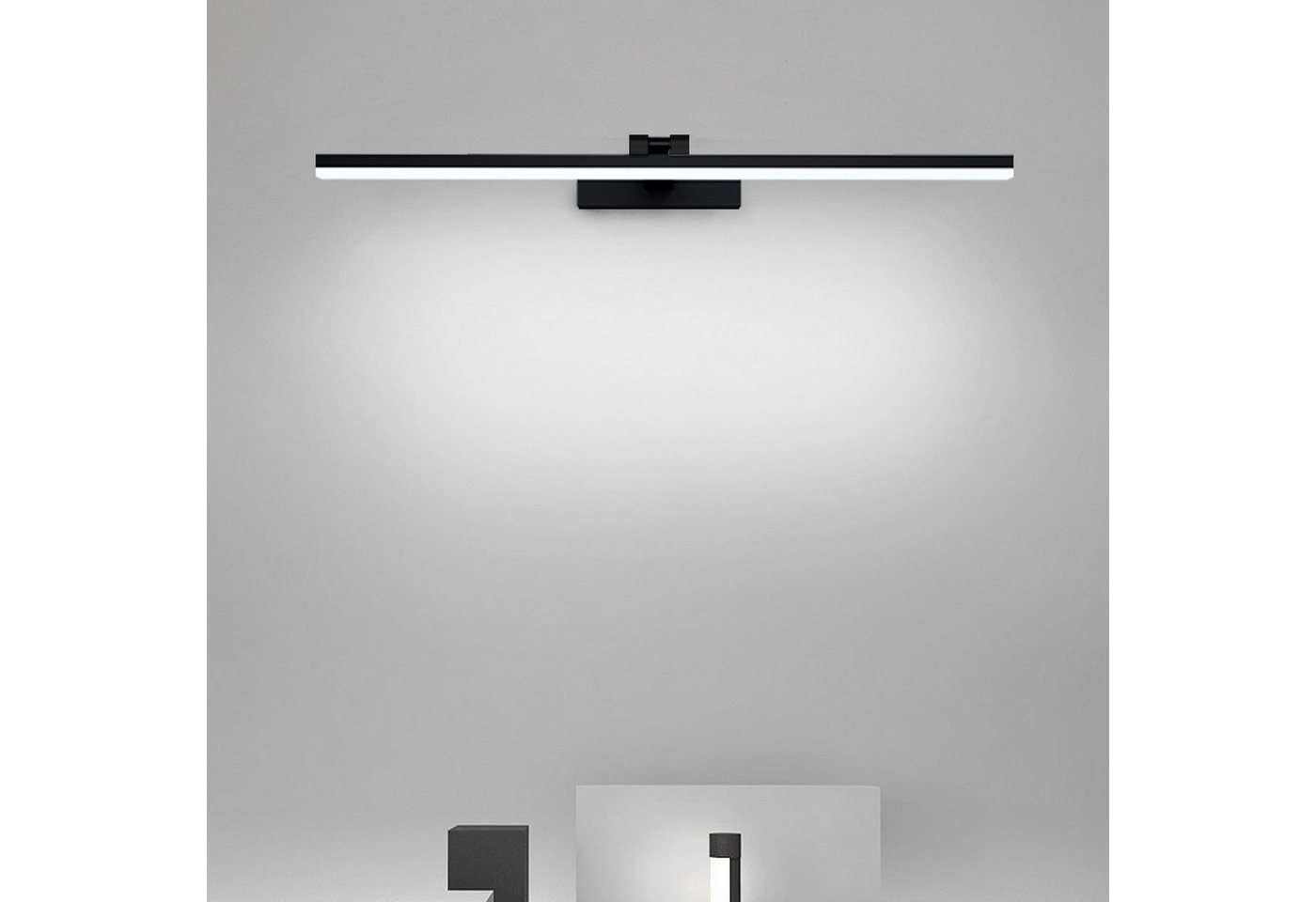 WDWRITTI Spiegelleuchte Bad 60cm LED Schwarz Wandleuchte Badezimmer Lampe Kaltweiß 6500K, 180° Drehbar, Dehnbar 17-30cm, LED fest integriert, Kaltweiß-6500K, Aluminium Schminklicht, energiesparender, IP44 von WDWRITTI