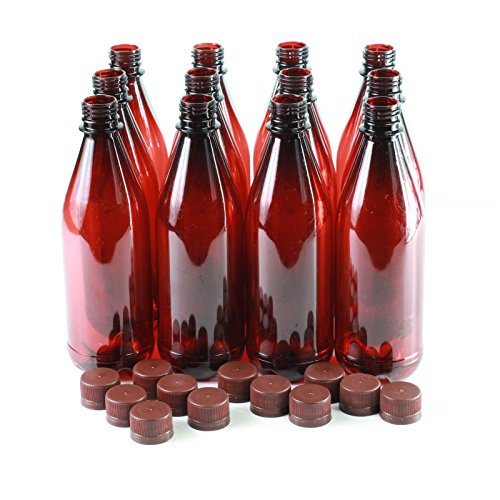 12 x Kunststoff Bier Flaschen Bernstein/Rot – Braun Deckel – Homebrew 500 ml von GOLDBEARUK