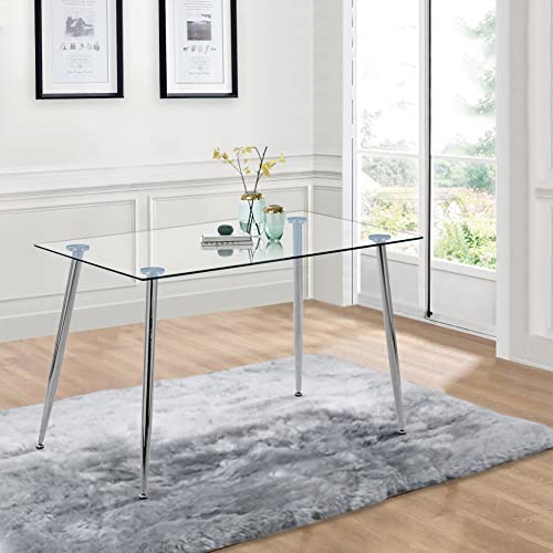 GOLDFAN Esstisch Glas Küchentisch Glastisch Metal Rechteckiger Tisch Wohnzimmertisch Design Geeignet für 4-6 Personen Silber 110cm von GOLDFAN