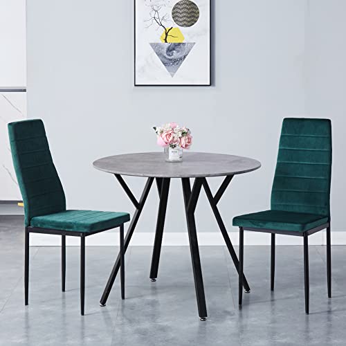 GOLDFAN Esstisch mit 2 Stühlen Tisch Marmormuster mit Metall Tischbeine Rund Esstisch und Samt Esstischstühle Geeignet für Esszimmer,Wohnzimmer,Büros (Marmor & Grün) von GOLDFAN