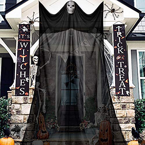 GOLRISEN Halloween Geist Dekoration Gruselig Halloween Deko Geist Horror Hängend Geister 3.2m lang Gespenst Türvorhang mit Geisterkopfmaske für Garten Wand Bar Spukhaus Party Tür Deko Schwarz von GOLRISEN