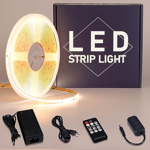 GOMING 24V 10M COB LED Strip Set Natürliches Weiß 4000K mit LED-Dimmer 24V 3A 72W Netzteile LED Streifen 312LED/M LED Band Selbstklebend CRI 93+ Nicht Wasserdicht IP20 LED Lichtband für Heim Deko von GOMING