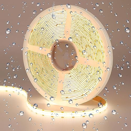 GOMING 24V 10M Doppelreihe COB LED Streifen Wasserdicht IP65 Natürliches Weiß 4000K LED Strip 600LED/M LED Band Selbstklebend CRI 93+ Hohe Helligkeit 20000lm LED Lichtband für Heim Deko(Nur Strip) von GOMING