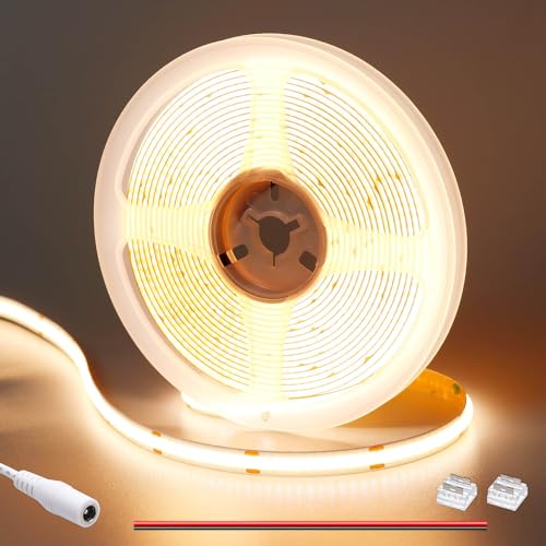 GOMING 24V 5M COB LED Streifen Warmweiss 3000K LED Strip Warmweiß 312LED/M LED Band Selbstklebend CRI 93+ Hohe Helligkeit 4100lm Nicht Wasserdicht IP20 LED Lichtband für Heim Küche Deko(Nur Strip) von GOMING