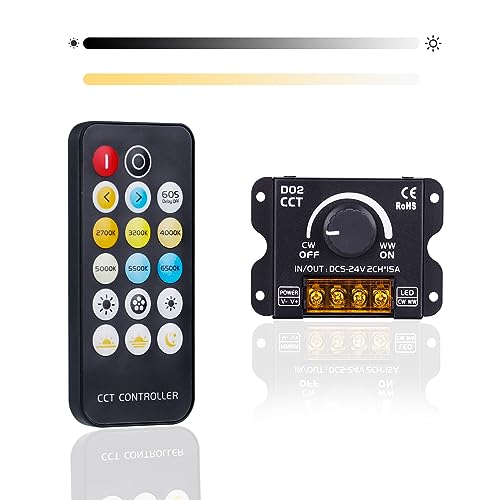 GOMING CCT Tunable White LED Controller DC 5V 12V 24V 30A RF PWM Controller Kabellose Steuerung oder über den Drehknopf zum Einstellen von Helligkeit und Farbtemperatur Geeignet für CCT LED Strip von GOMING