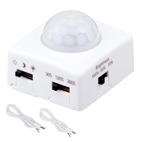 GOMING DC 5V 12V 24V Dimmbarer Koerper Infrarot PIR Sensor Bewegungsmelder Schalter 3 Beleuchtungsmodi 3 Timing-Aus-Modi 3 Helligkeitsmodi für DIY-LED-Beleuchtung (max. Last 72 W) von GOMING