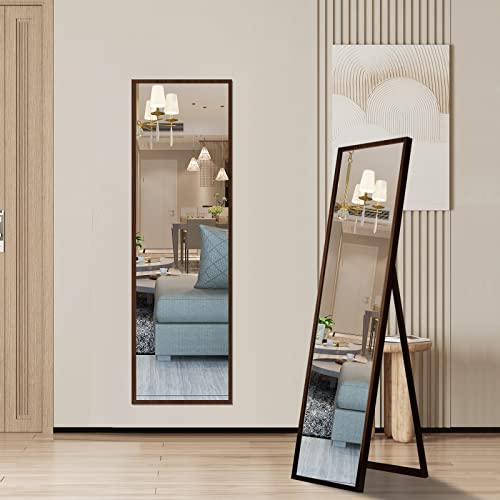 GONICVIN Full Length Mirrors, Standing Mirror with Brown Frame for Hanging and Floor Standing, Large Full Body Mirror Decorative Mirror for Bedroom Bathroom Living Room (40x150cm, Rectangle) von GONICVIN