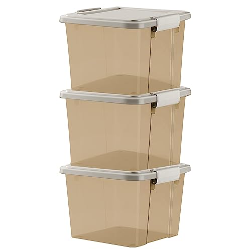 GONICVIN Kunststoff Aufbewahrungsboxen mit Deckel, 3 Stück 60L Stapelbarer Aufbewahrungsbehälter mit Griffen für Haus und Büro von GONICVIN