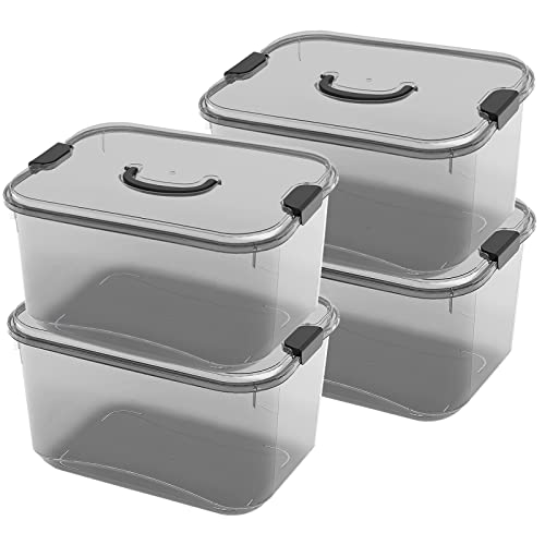 GONICVIN Plastic Storage Boxes, 6L Storage Boxes with Lid Plastic Stackable Storage Boxes, Storage Boxes with Handles for Home, Office (4 Packs, Black) von GONICVIN