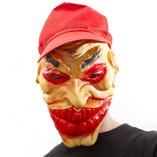 GOODS+GADGETS Gangster Clown Vollmaske mit Cap Ganove Maske aus Latex Joker Horror Clown Verkleidung von GOODS+GADGETS