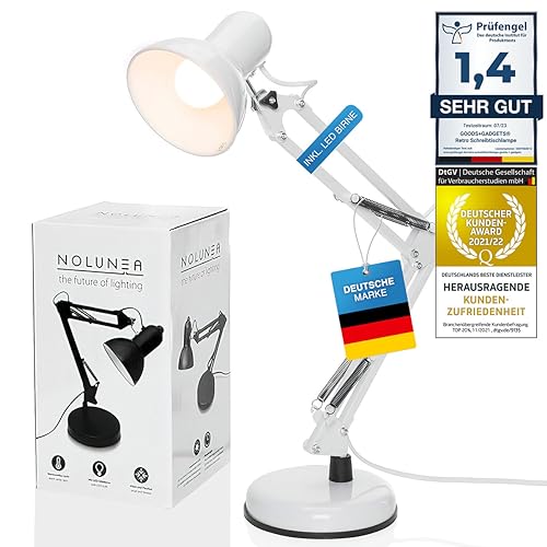 Retro Arbeitsplatzlampe Leselampe Schreibtischlampe Tischlampe Arbeitsplatz-leuchte Schreibtisch-Leuchte Nachttischleuchte mit Gelenk-Arm aus Metall inkl. LED Glühbirne von GOODS+GADGETS