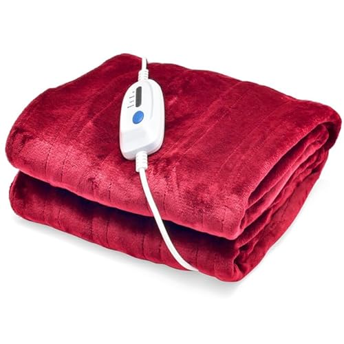 GOPLUS Heizdecke mit Abschaltautomatik, Bettdecke Wärmedecke mit 4 Temperaturstufen, 8-Stunden-Timer, Waschbare Kuscheldecke mit Überhitzungsschutz (Rot, 180×130cm) von GOPLUS