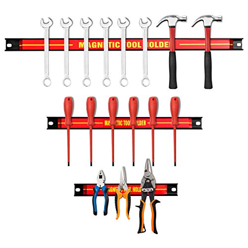 GOPLUS Magnetleiste, Magnet Werkzeughalter Rot, Werkzeug Halterung, Werkzeugleiste, Magnetischer Werkzeughalter ca.46cm, 13kg Tragkraft (20cm+30cm+46cm) von GOPLUS