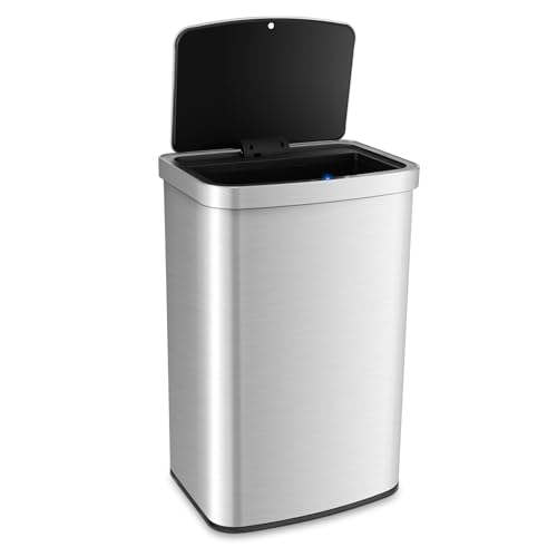 GOPLUS Sensor Abfalleimer, 50L Automatischer Mülleimer geruchsdicht aus Edelstahl mit Deckel, gegen Fingerabdrücke & Ölflecken, Müllbehälter für Küche & Wohnzimmer, 30cm max. Erfassungsbereich von GOPLUS