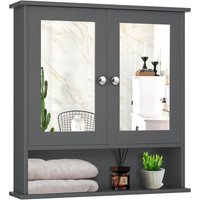 Spiegelschrank Badschrank Badezimmerspiegelschrank mit Zwei Türen, Wandschrank Bad, Haengeschrank, 58,5 x 56,5 x 13,5 cm (Grau) - Goplus von GOPLUS