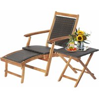 Polyratten Sonnenliege Set, Gartenstuhl mit Beistelltisch, klappbarer Liegestuhl mit Tisch für Garten, Balkon & Pool - Goplus von GOPLUS