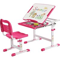Hoehenverstellbarer Kinderschreibtisch, Schülerschreibtisch mit Stuhl, Hoehenverstellbare & Neigbare Tischplatte, Ergonomische Gestaltung, mit von GOPLUS